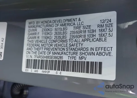 2025 Honda Cr-V Hybrid Sport-L from USA, damaged, VIN 7FARS6H88SE066285